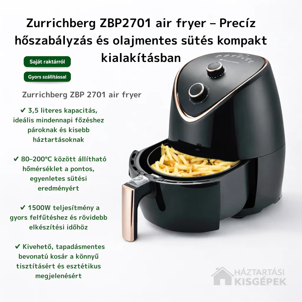 Image of ZURRICHBERG ZBP 2701 PROFESSIONAL FORRÓLEVEGŐS FRITŐZ 1500W FEKETE