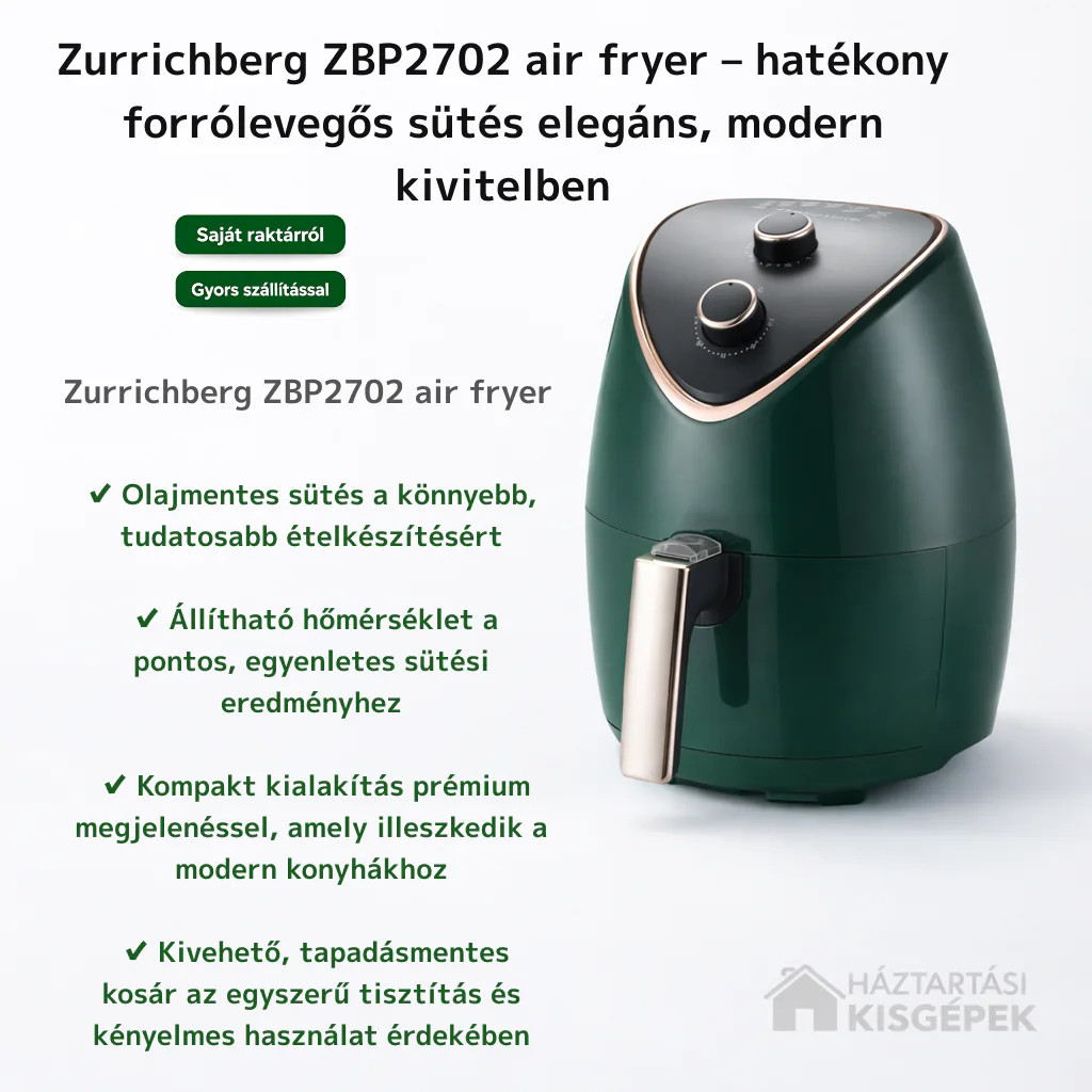 Image of ZURRICHBERG ZBP 2702 PROFESSIONAL FORRÓLEVEGŐS FRITŐZ 1500W ZÖLD - ROSEGOLD